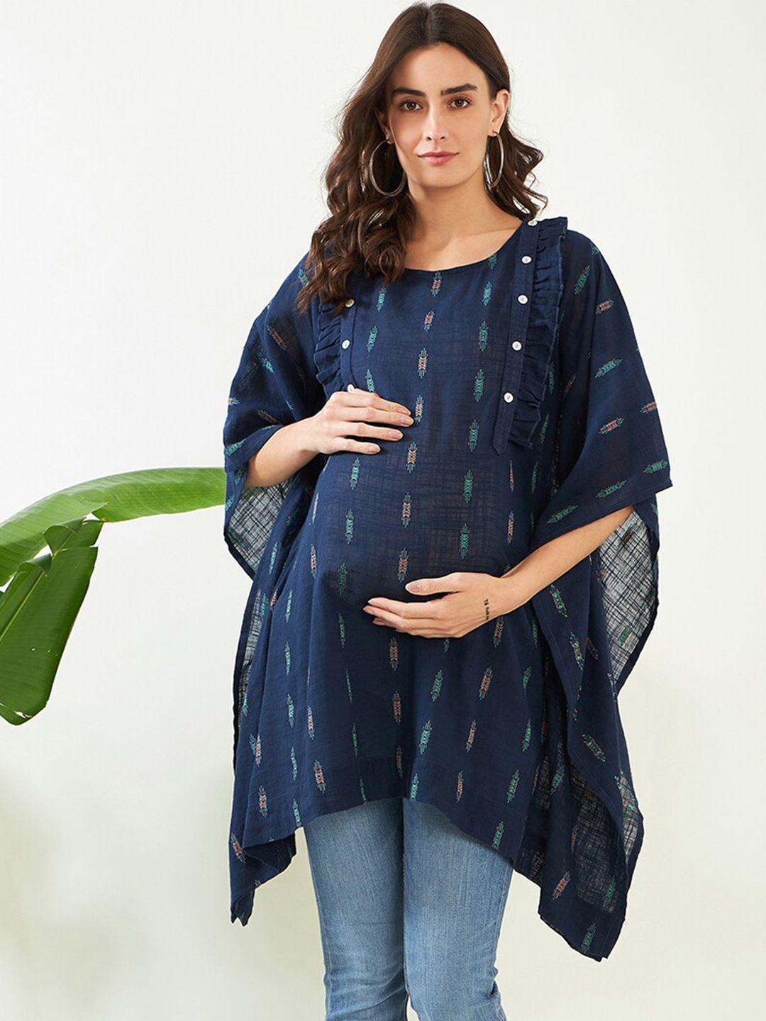 the kaftan company geometric woven design ruffles cotton longline maternity kaftan top