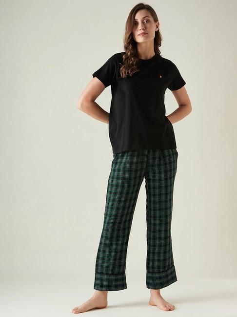the kaftan company green & black check t-shirt with lounge pants