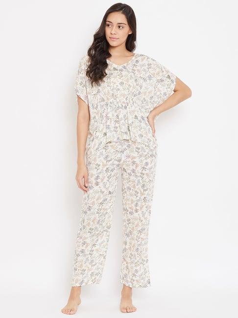 the kaftan company ivory printed top & pyjama set