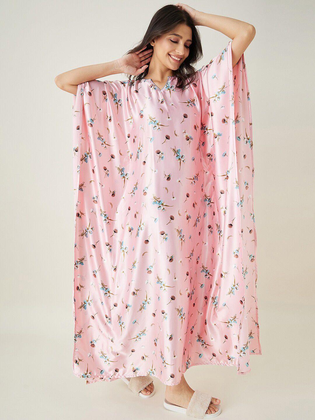 the kaftan company pink printed maxi nightdress