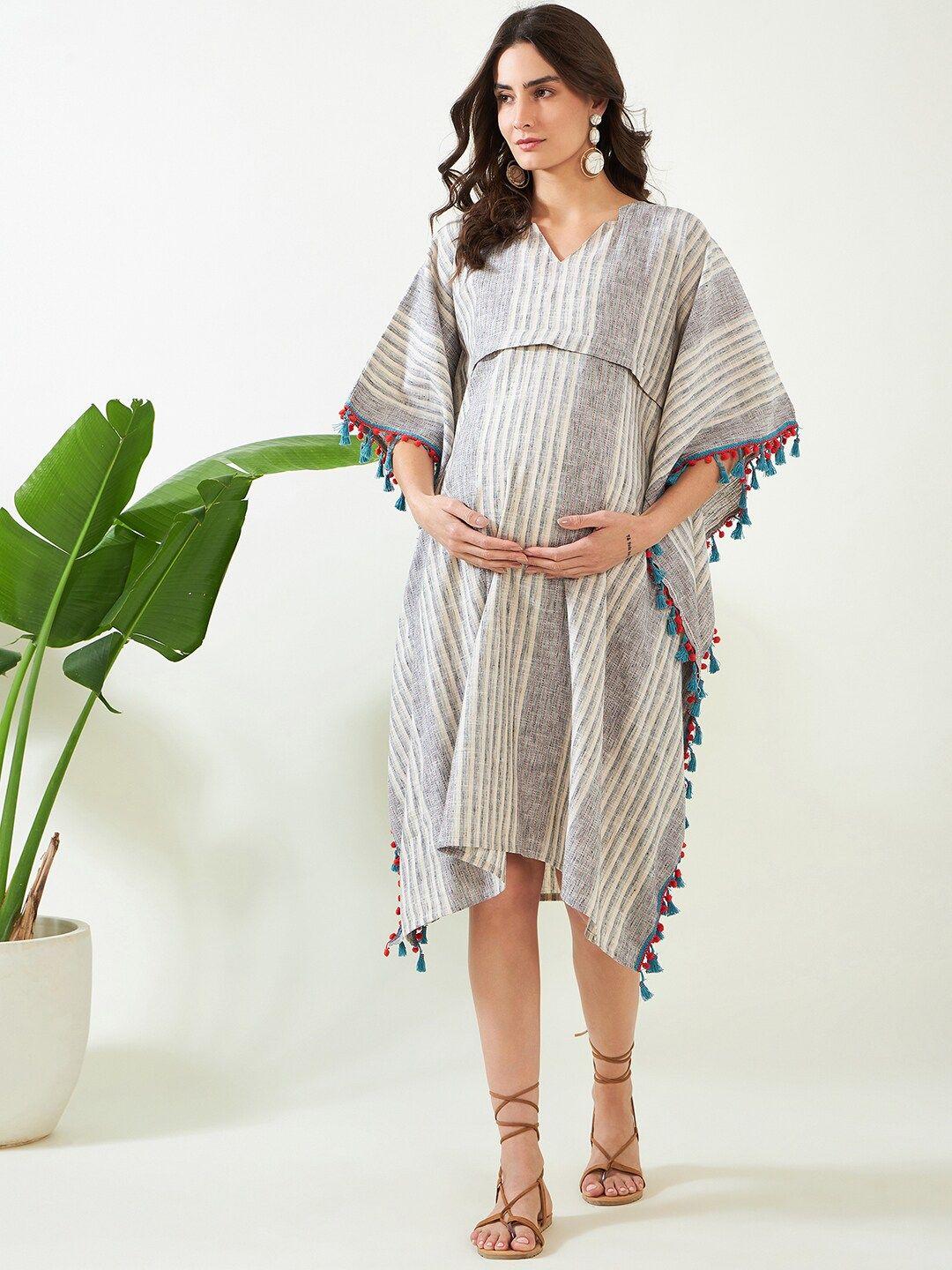 the kaftan company striped flared sleeve maternity kaftan midi dress