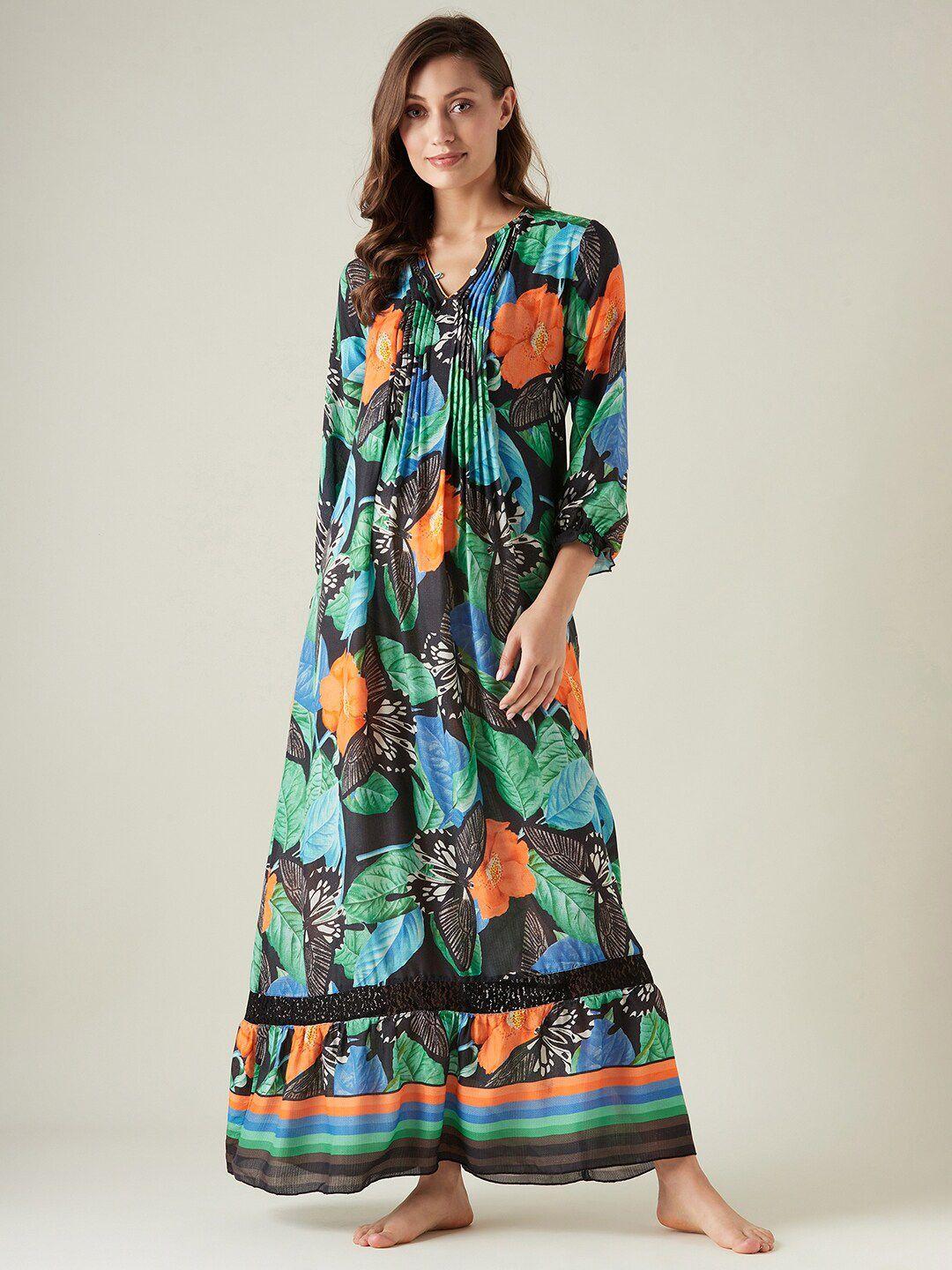 the kaftan company tropical printed maxi nightdress