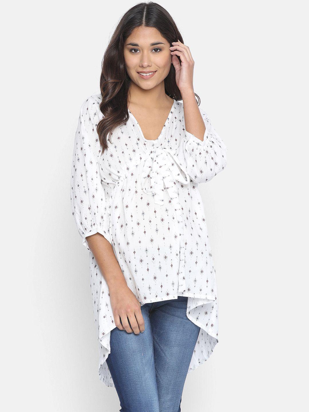 the kaftan company women white printed high-low maternity top