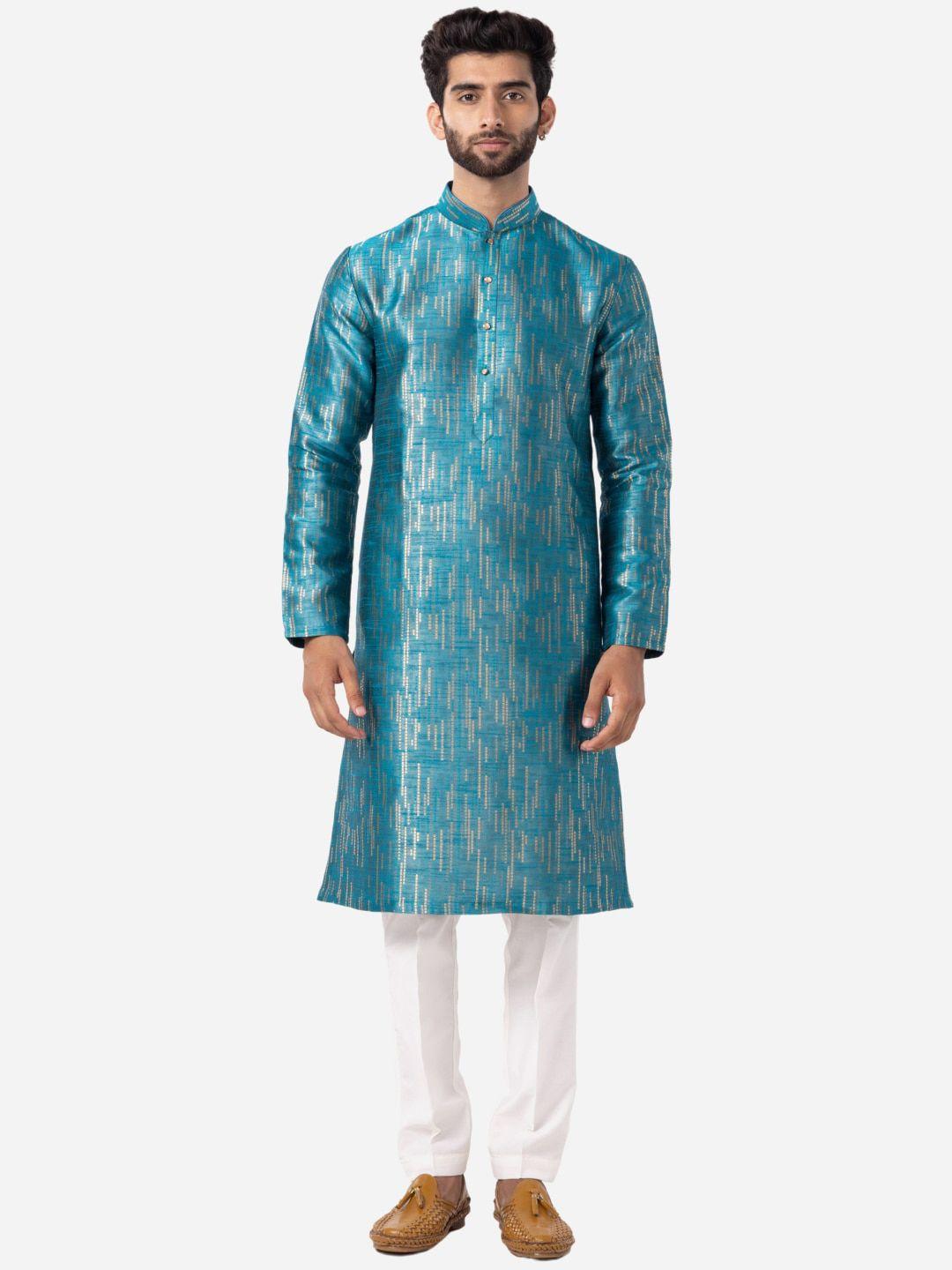 the kurta company abstract printed mandarin collar silk kurta
