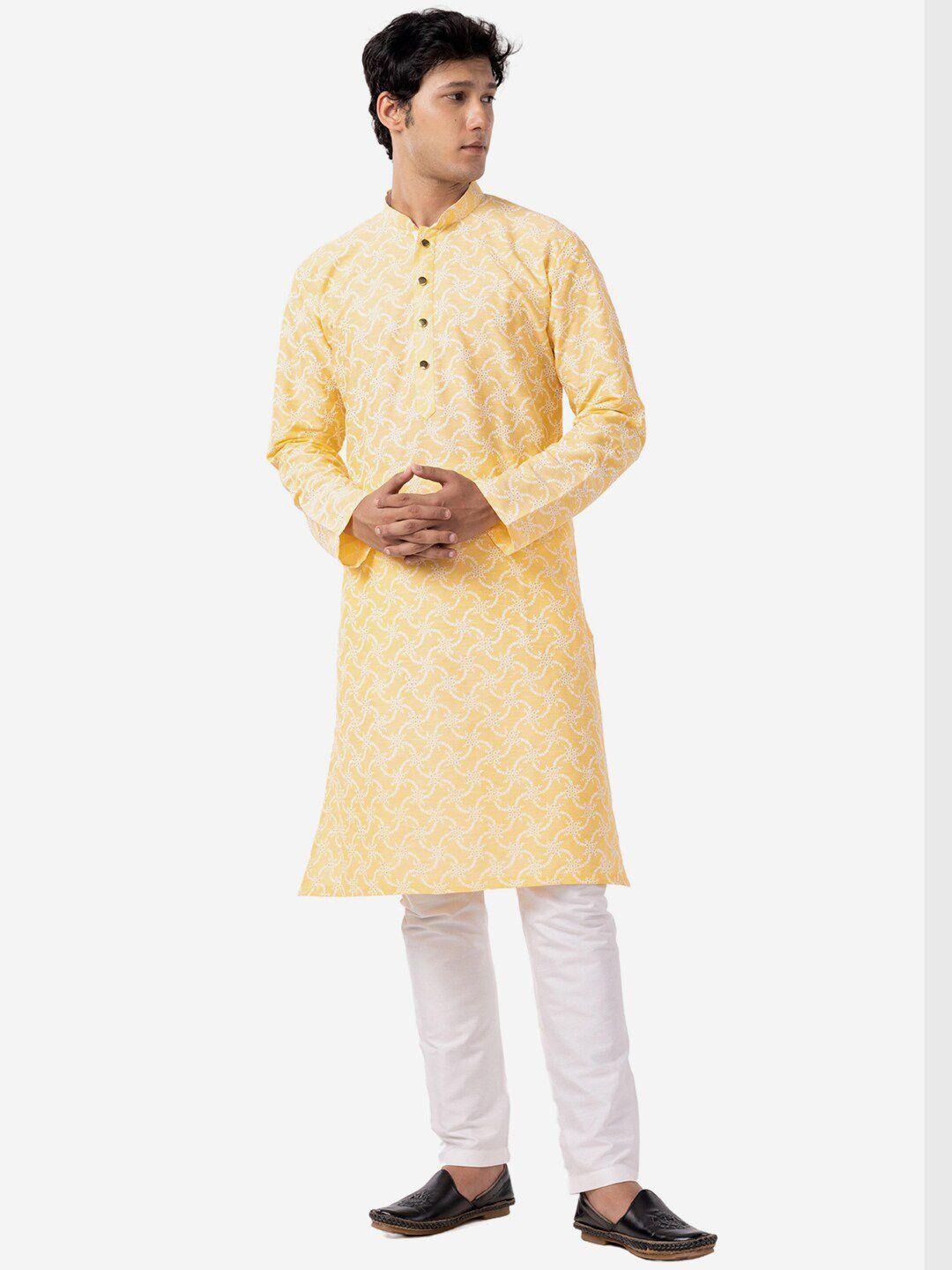 the kurta company ethnic motifs printed mandarin collar pastel silk straight kurta