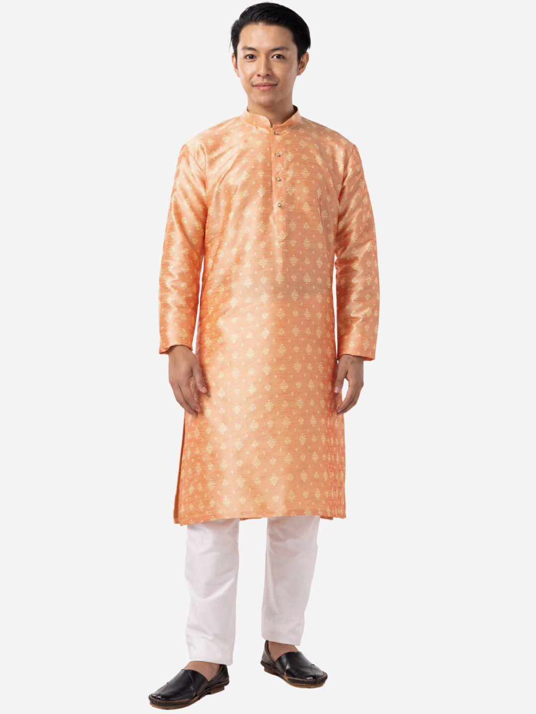 the kurta company ethnic motifs printed mandarin collar silk straight kurta