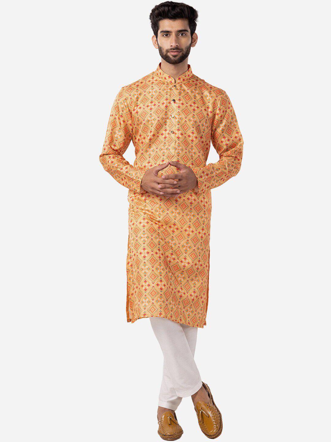 the kurta company ethnic motifs printed mandarin collar straight pure cotton kurta