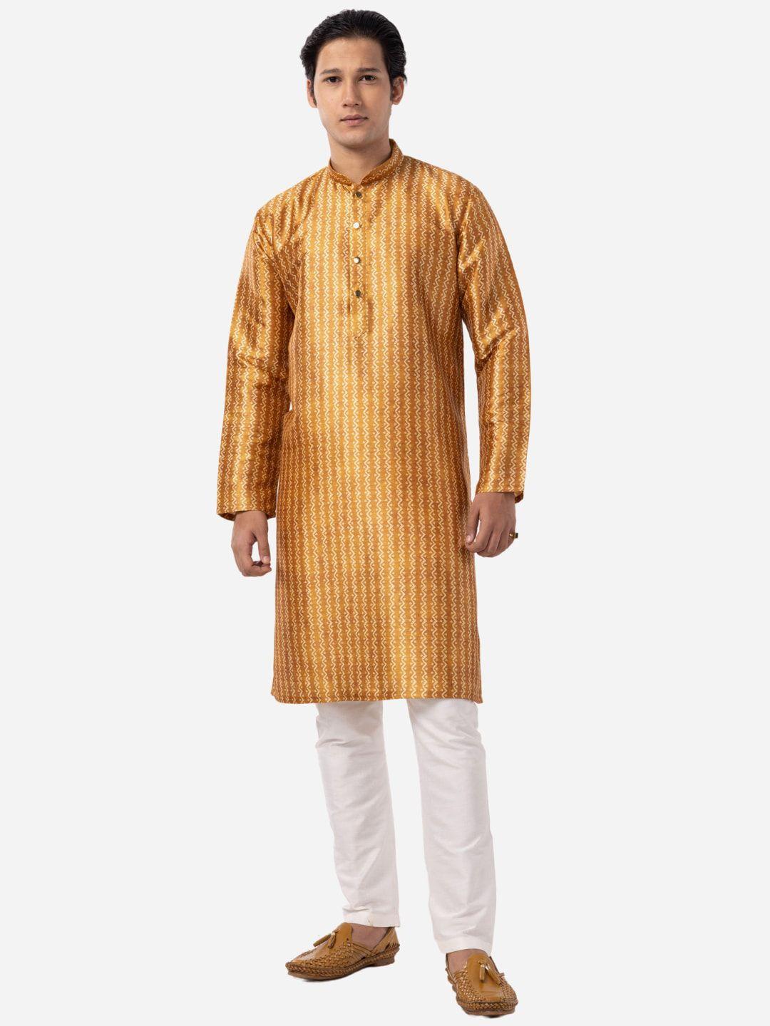 the kurta company striped mandarin collar straight silk kurta