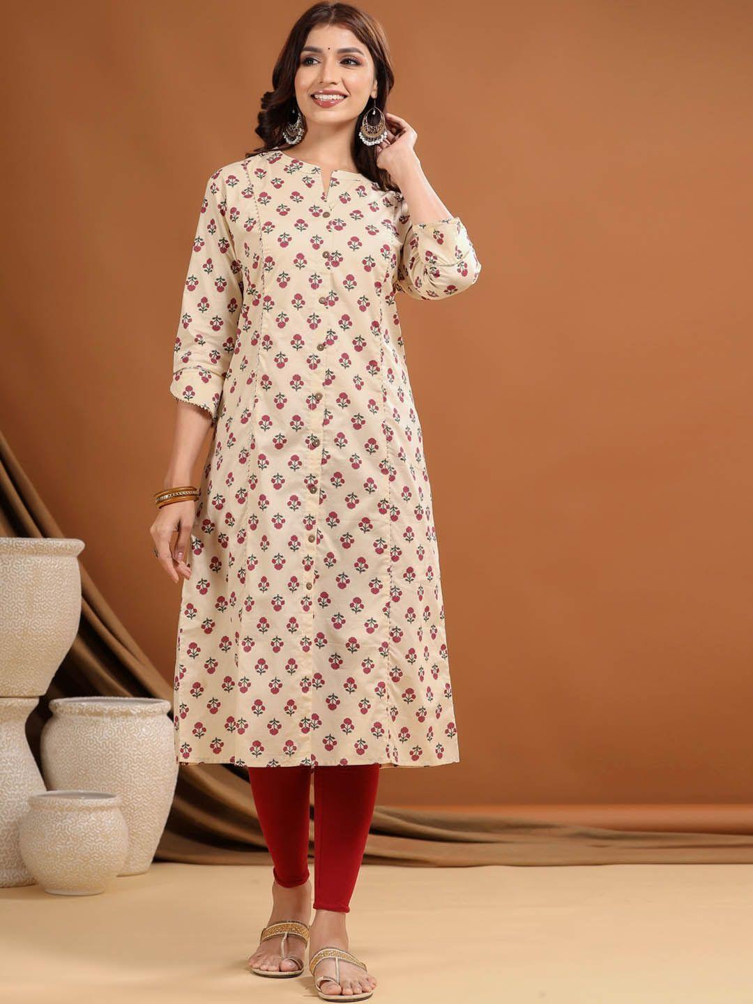 the kurta express women cream-coloured ethnic motifs printed floral kurtas