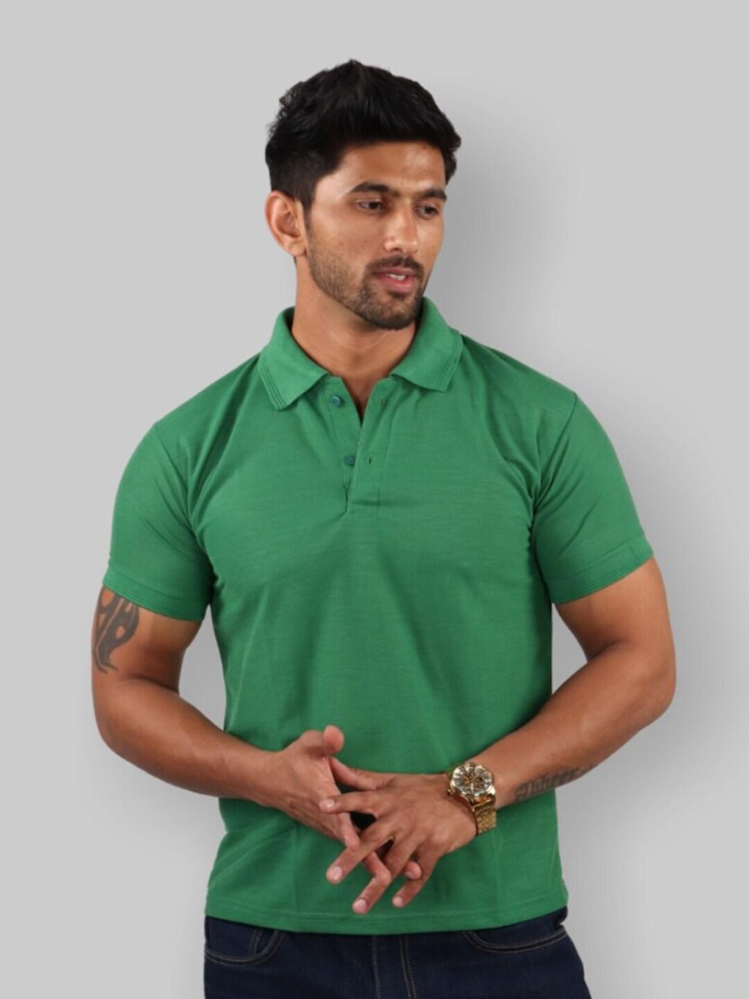 the label bar men green polo collar cotton t-shirt