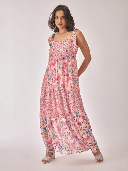 the label life multicolor floral tiered maxi dress