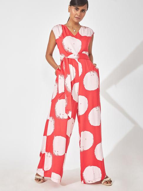 the label life red & white printed jumpsuit