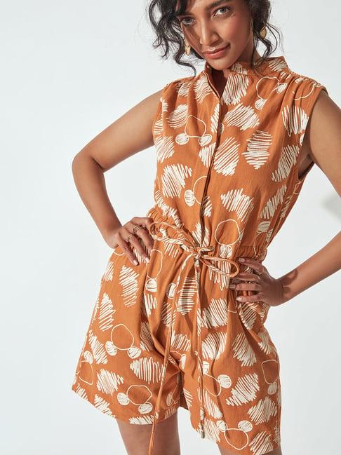 the label life rust cotton printed playsuit