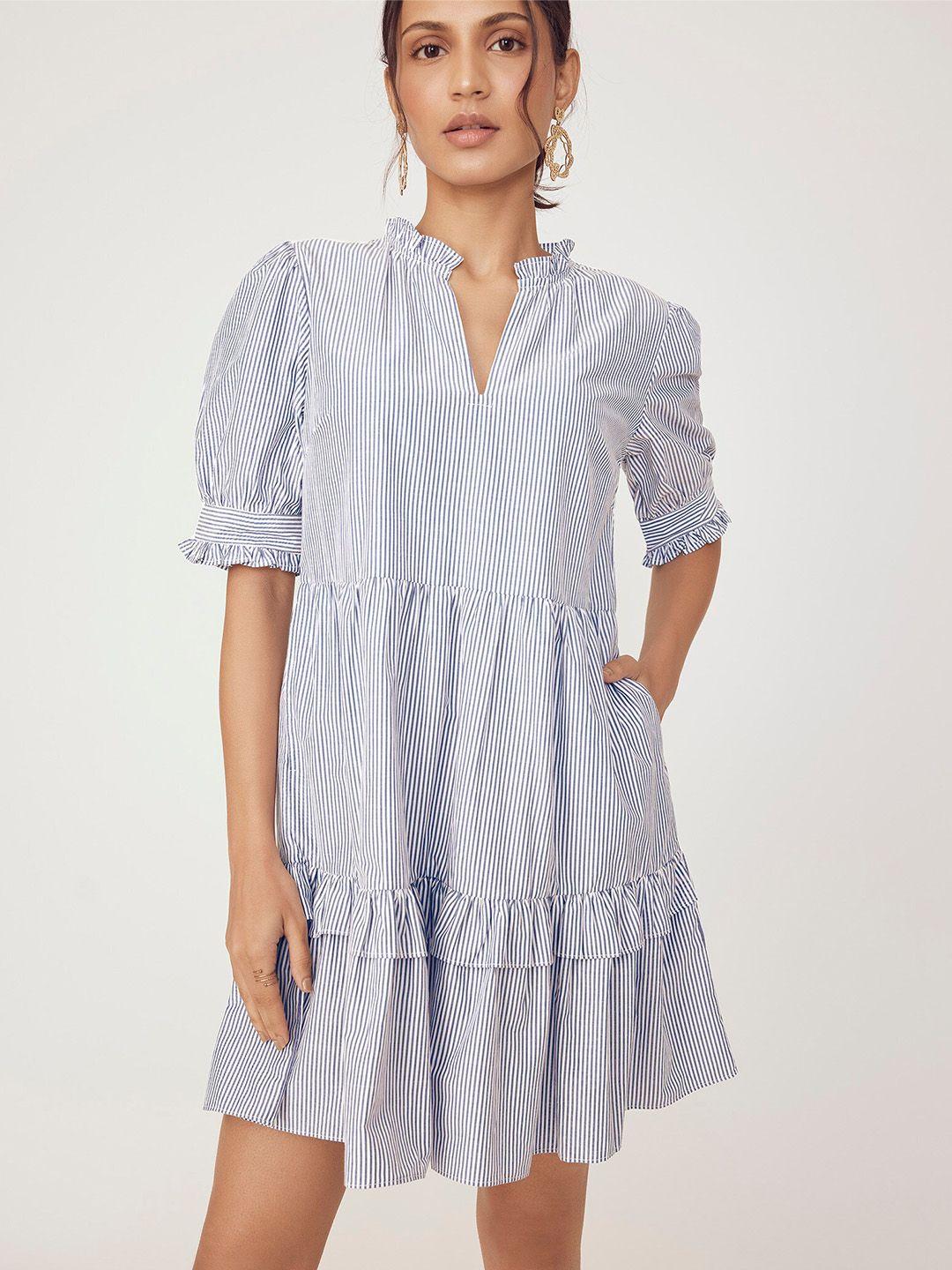 the label life striped puff sleeve tiered ruffles cotton a-line dress