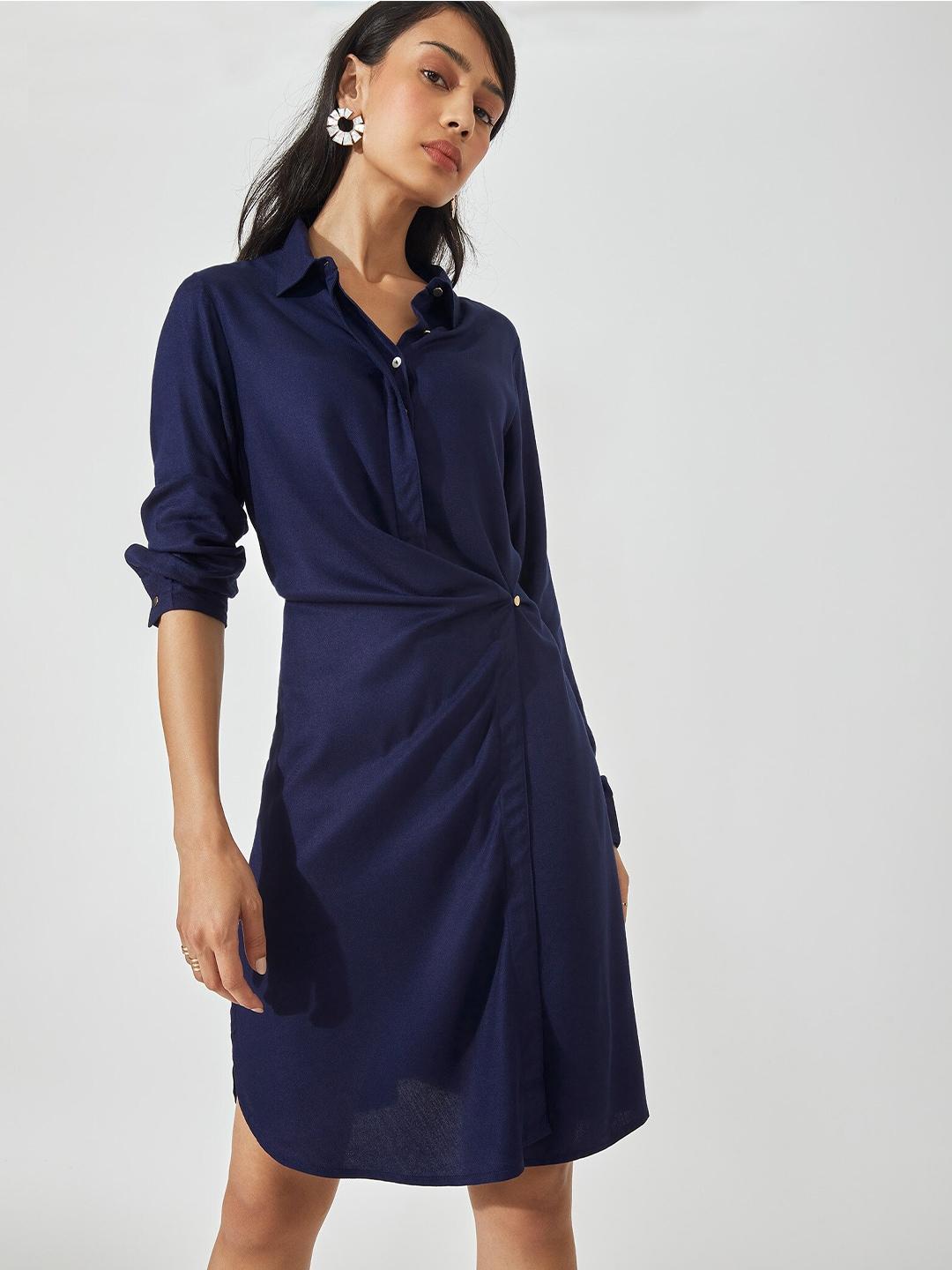 the label life women navy blue wrap shirt dress