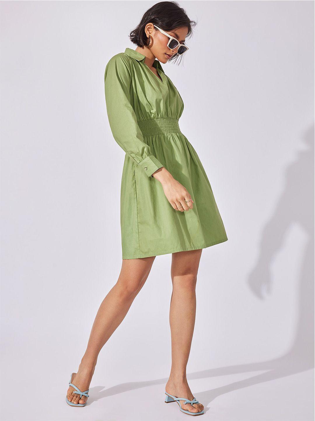 the label life women olive green cotton dress