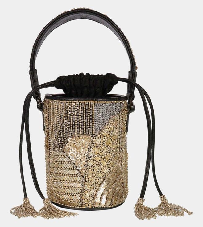 the leather garden black & silver harsinghar bucket bag