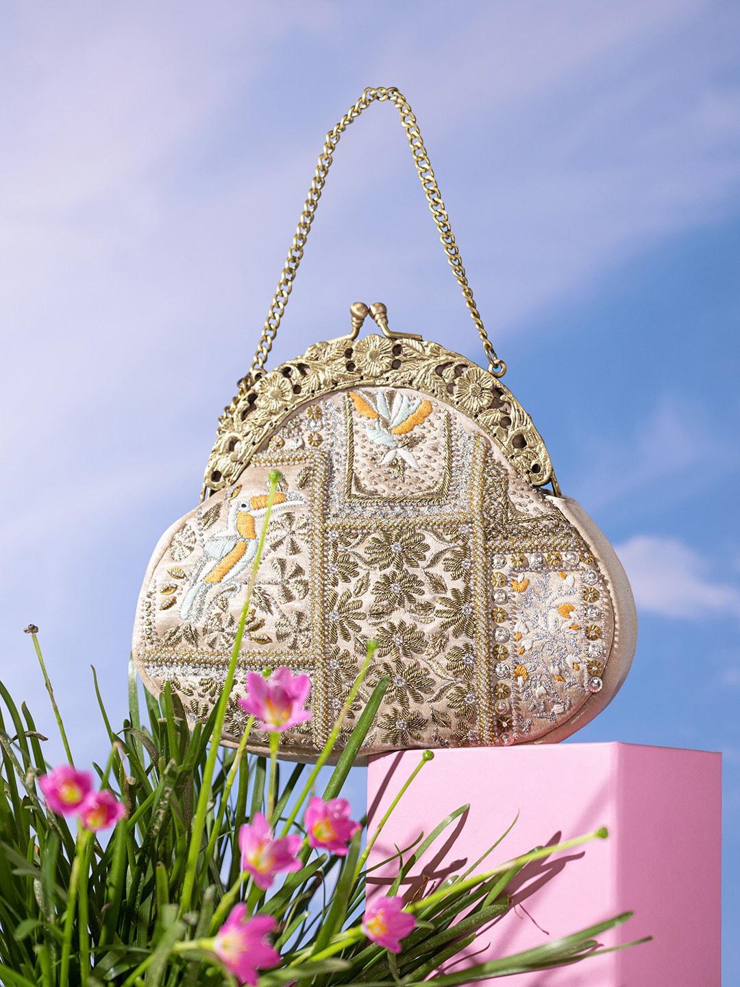 the leather garden embellished & embroidered leather structured handheld bag