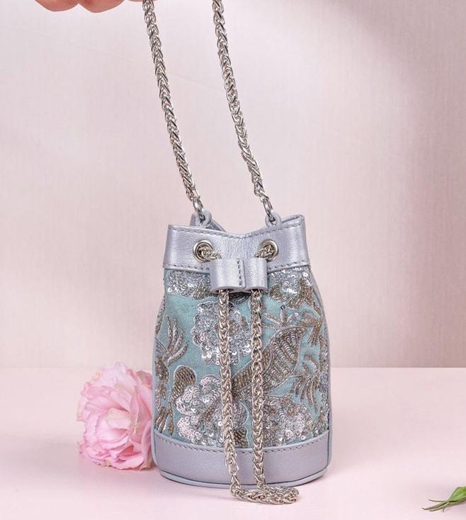 the leather garden mint green & silver glory sage leather mini bucket bag