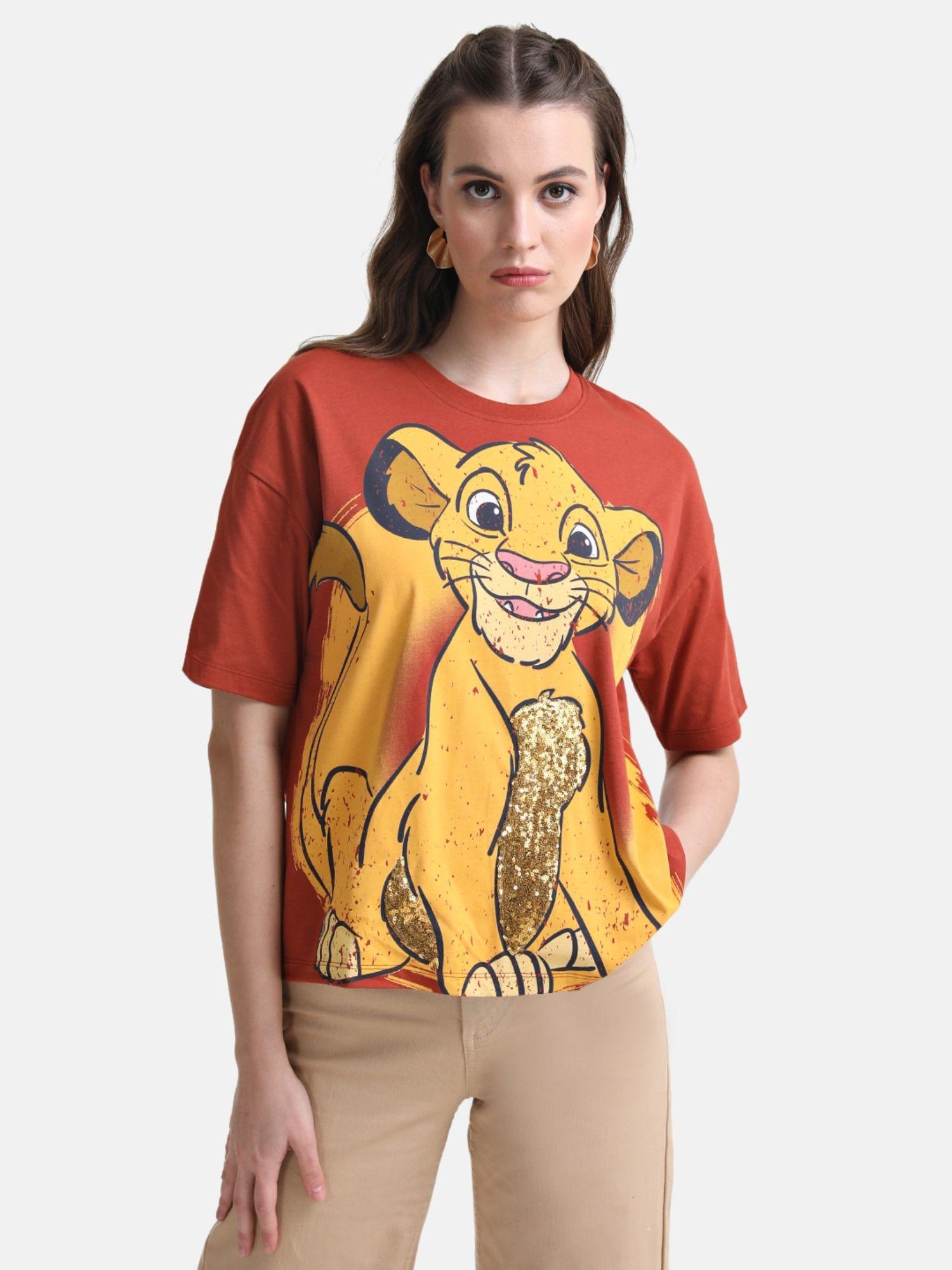 the lion king disney printed t-shirt with sequin work