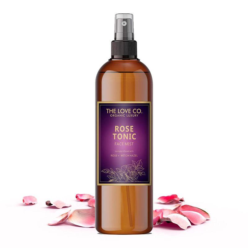 the love co. rose tonic face toner face mist 200ml, rose water for face with witch hazel