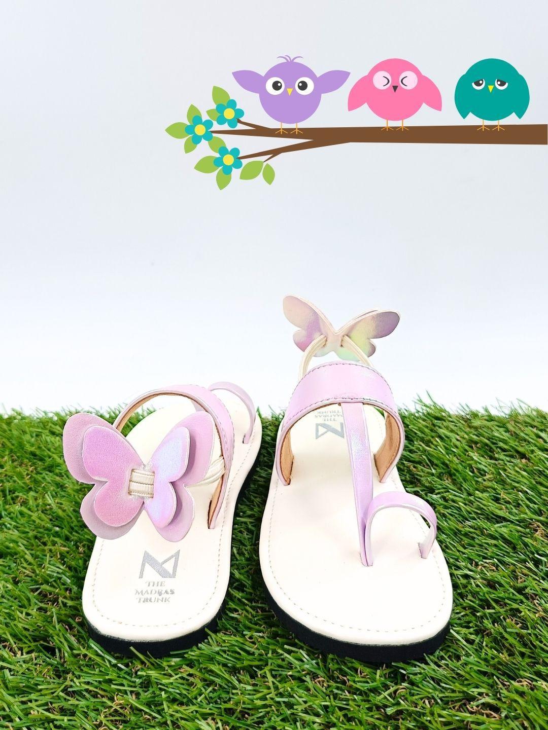 the madras trunk girls butterfly detail leather one toe flats