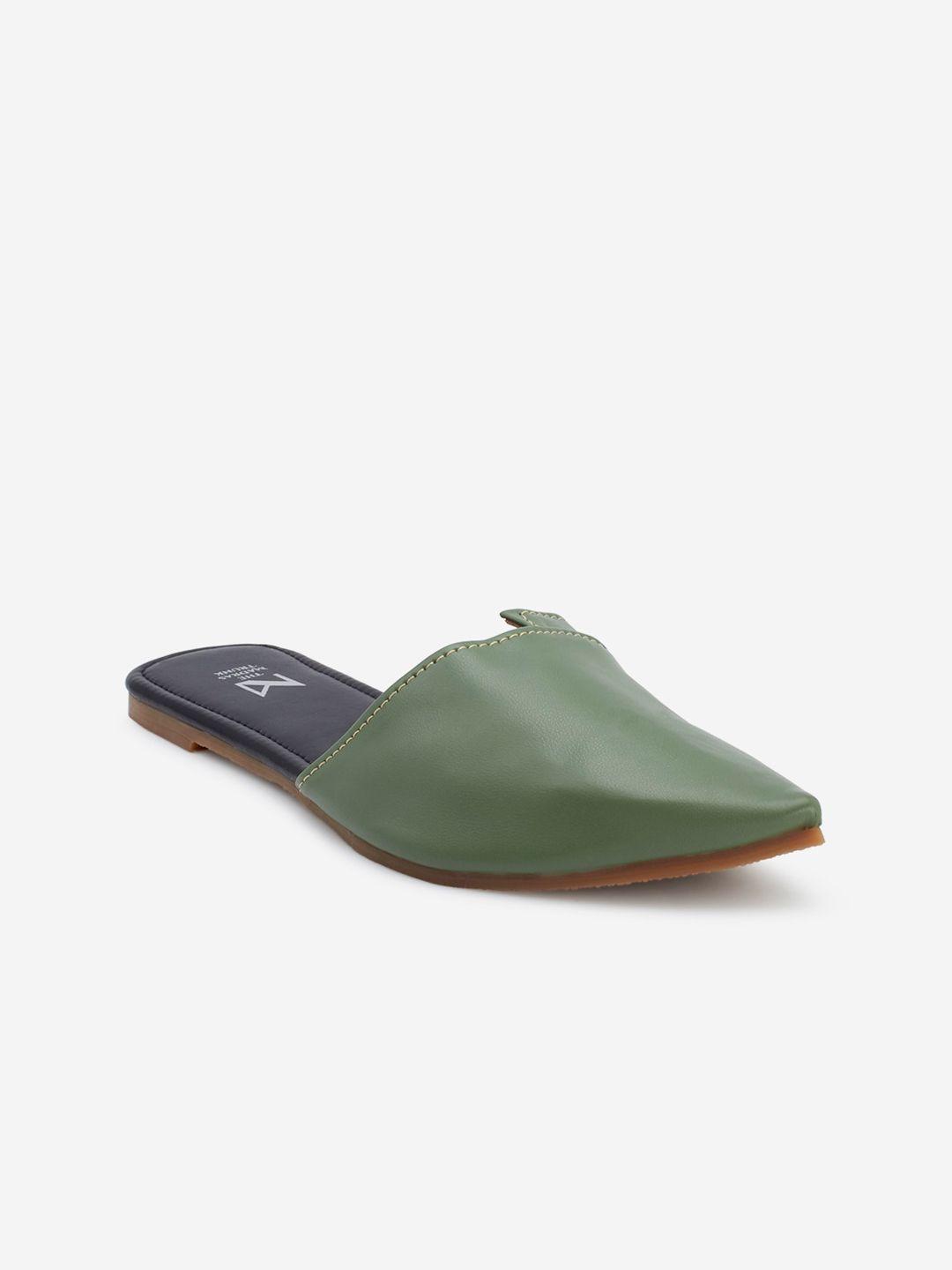 the madras trunk women olive green mules flats