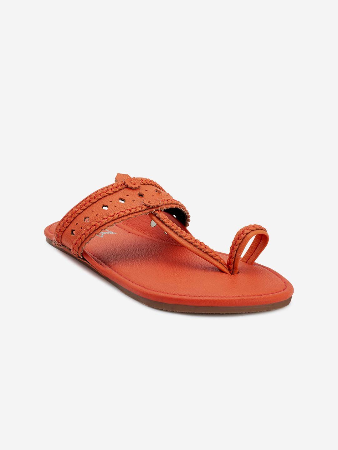 the madras trunk women orange one toe flats with laser cuts