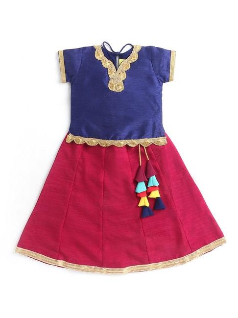 the magic wand kids navy & pink embroidered choli with lehenga