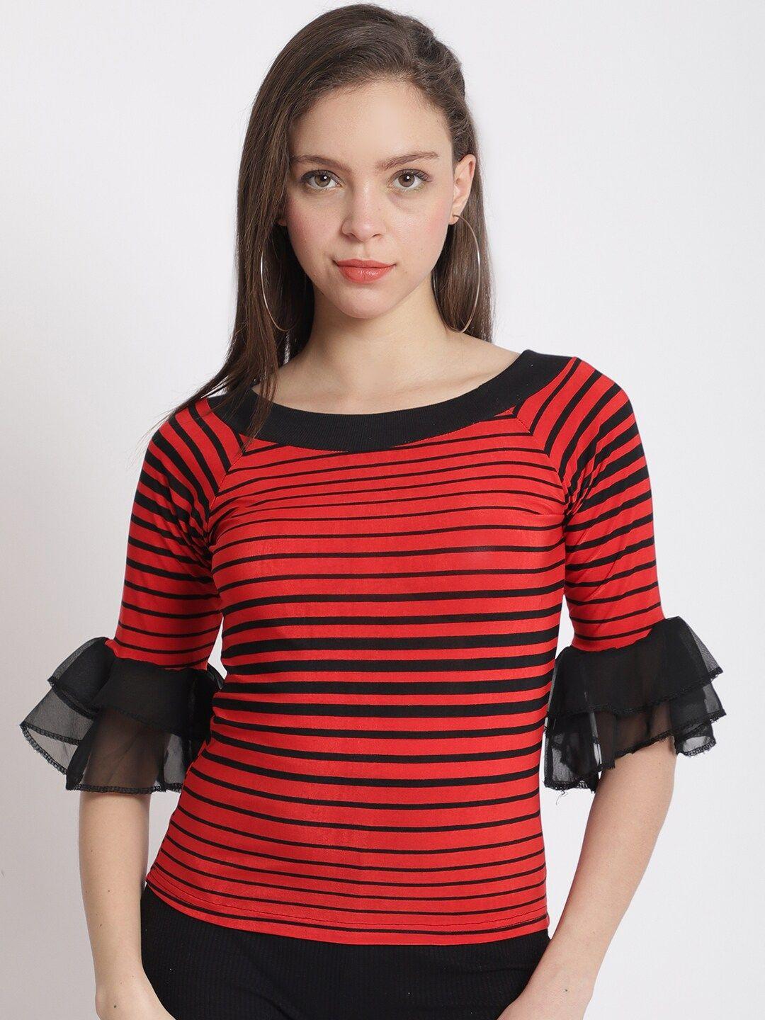 the mini needle red striped bell sleeve top
