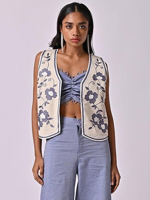 the missy co. blue embroidered waistcoat
