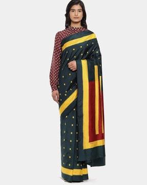the mithun geometric print ikat silk saree