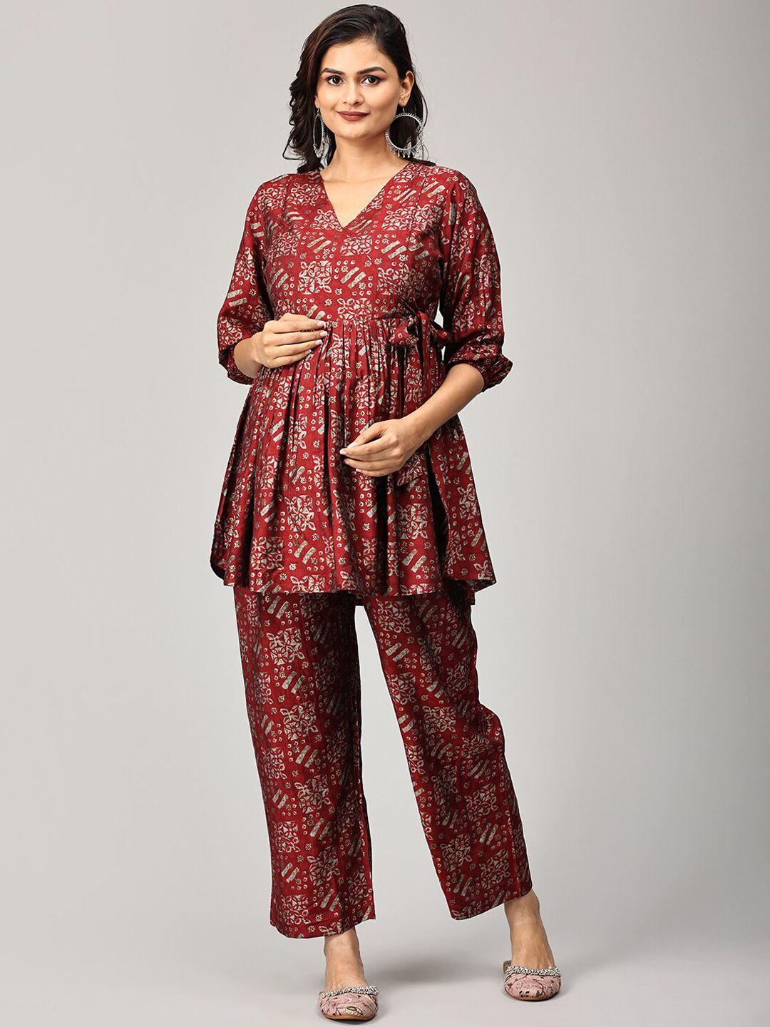 the mom store floral printed maternity kurta with trouser