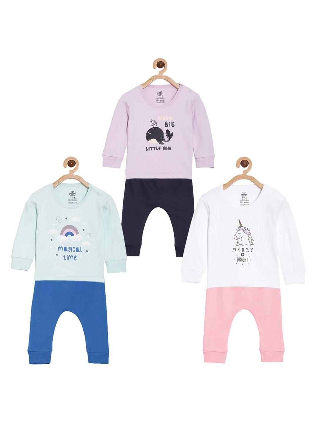 the mom store infant kids pack of 3 printed pure cotton t-shirt with pyjamas