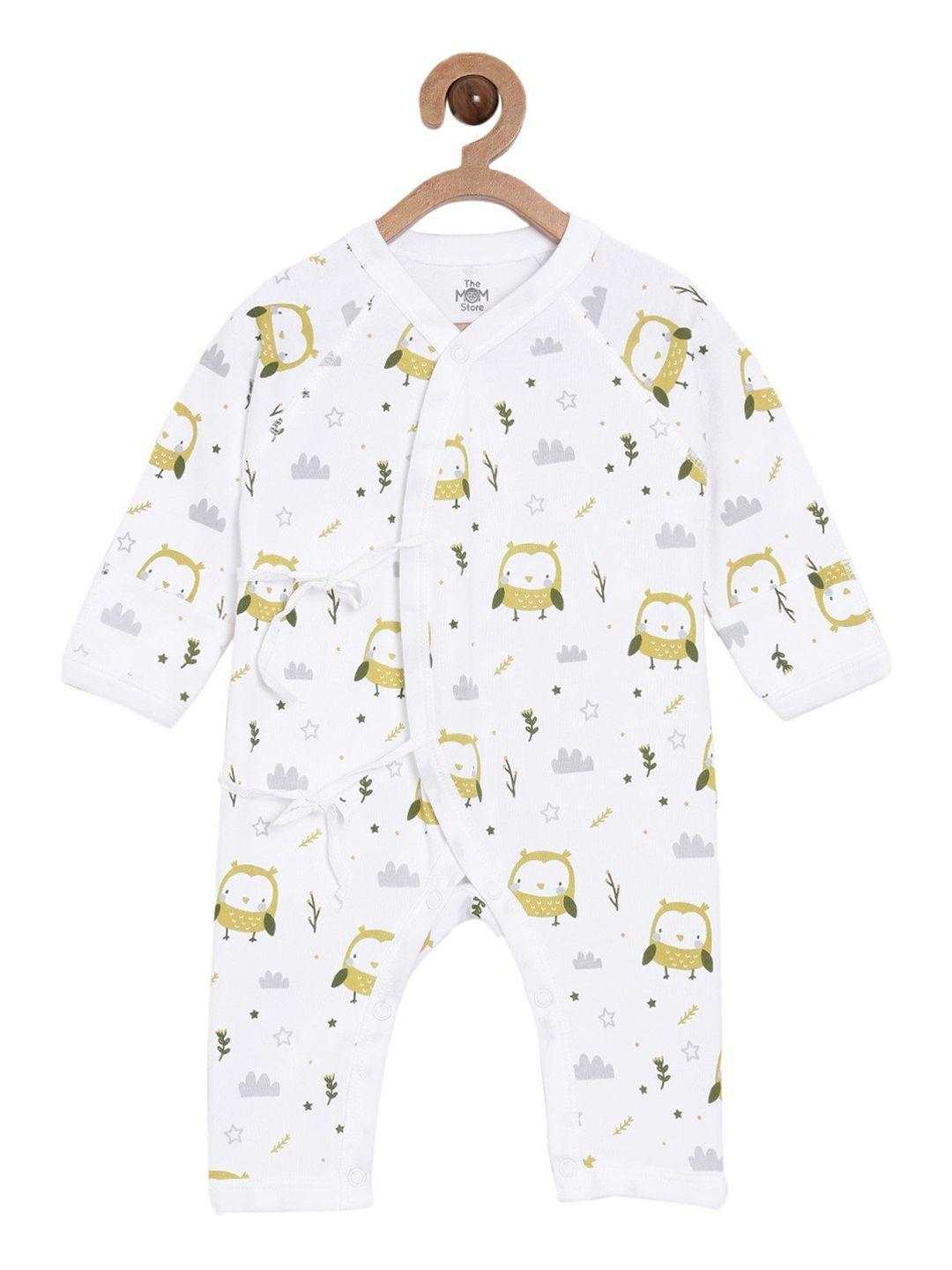 the mom store infant kids white & grey printed pure cotton rompers