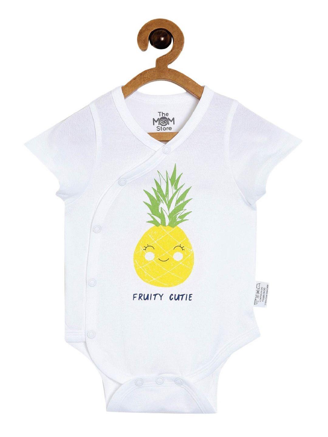 the mom store infant kids white & yellow printed pure cotton rompers