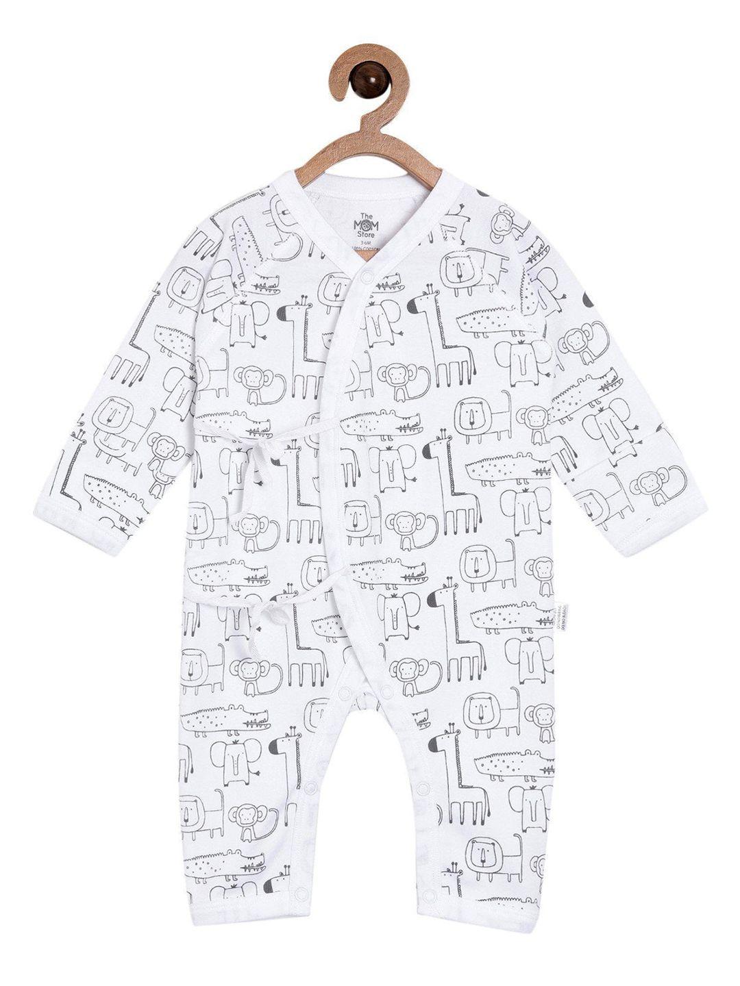 the mom store infant kids white printed pure cotton rompers