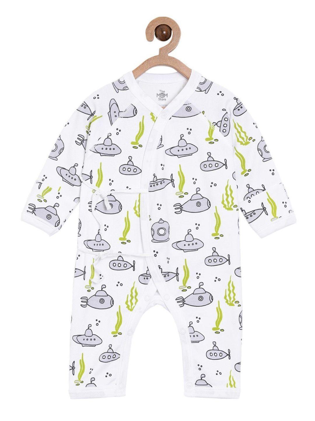 the mom store infants kids white & grey printed pure cotton rompers