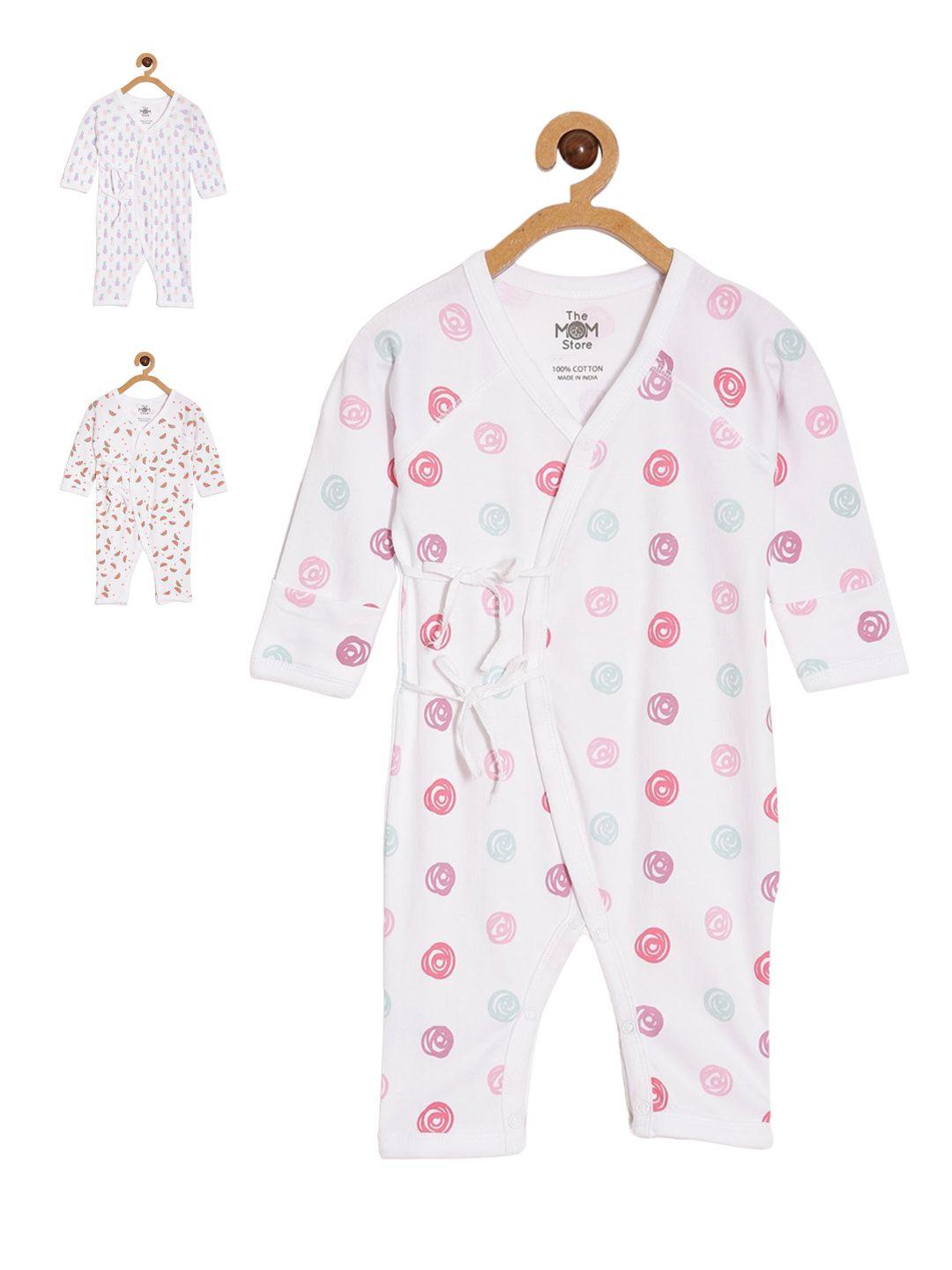 the mom store infants pack of 3 printed cotton rompers