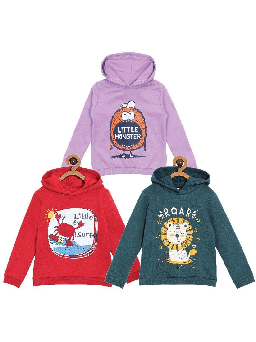 the mom store kids pack of 3 printed hooded cotton sweatshirt