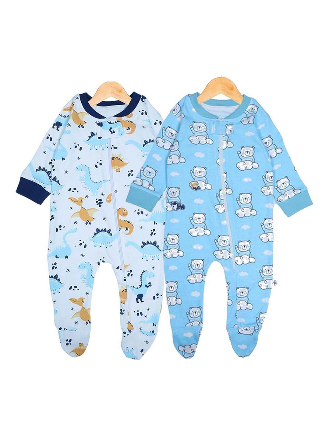 the mom store kids set of 2 blue printed cotton rompers