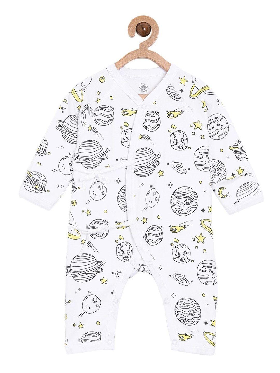 the mom store kids white & black printed cotton rompers