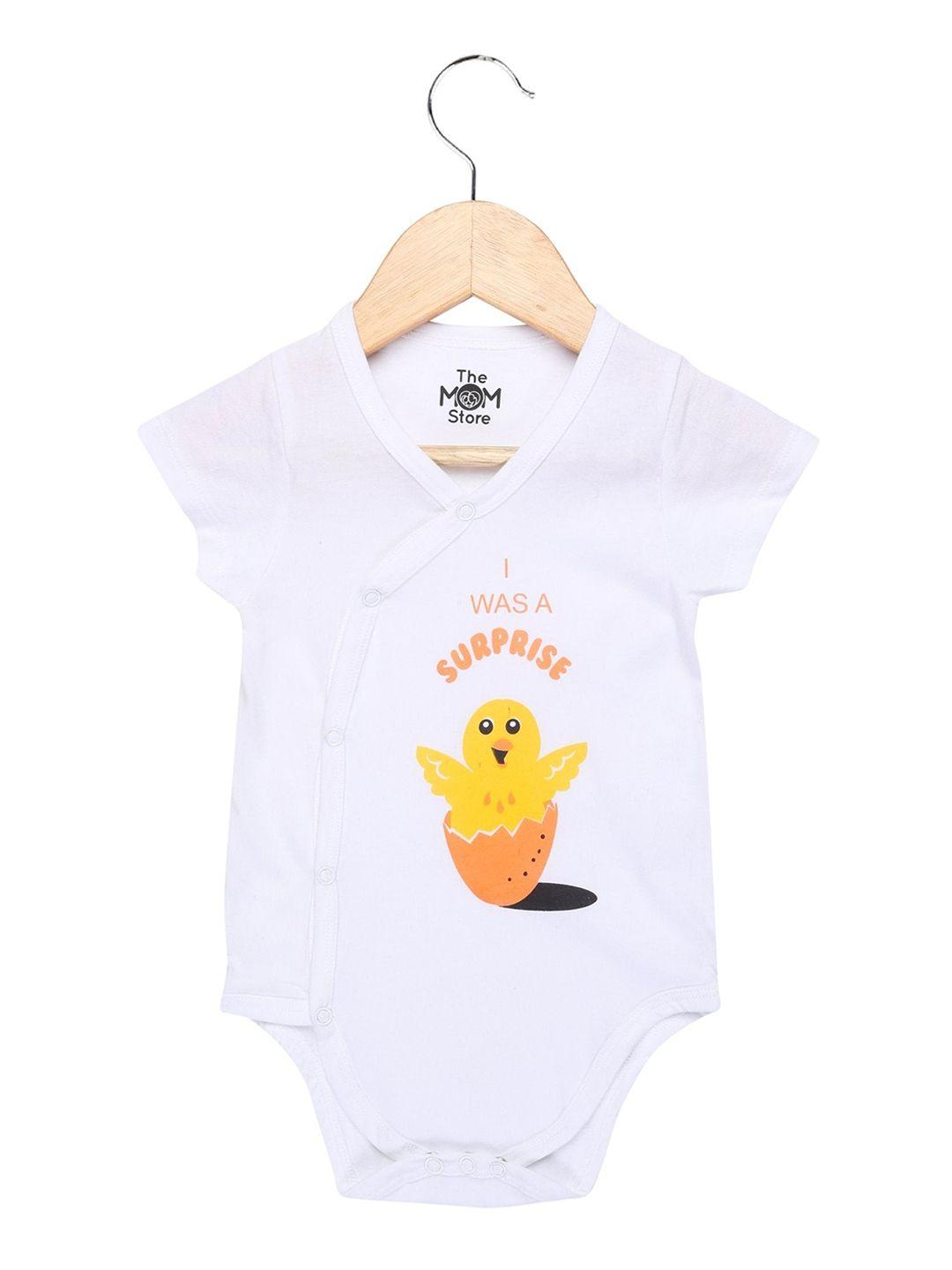 the mom store kids white & yellow printed cotton rombers