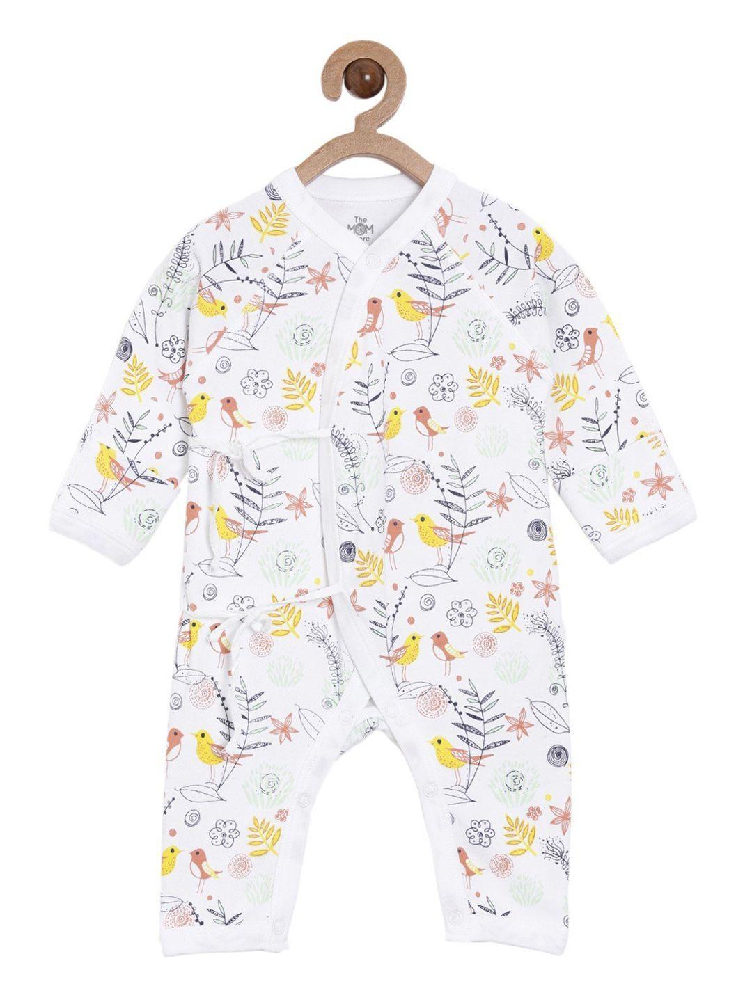 the mom store kids white & yellow printed pure cotton rompers
