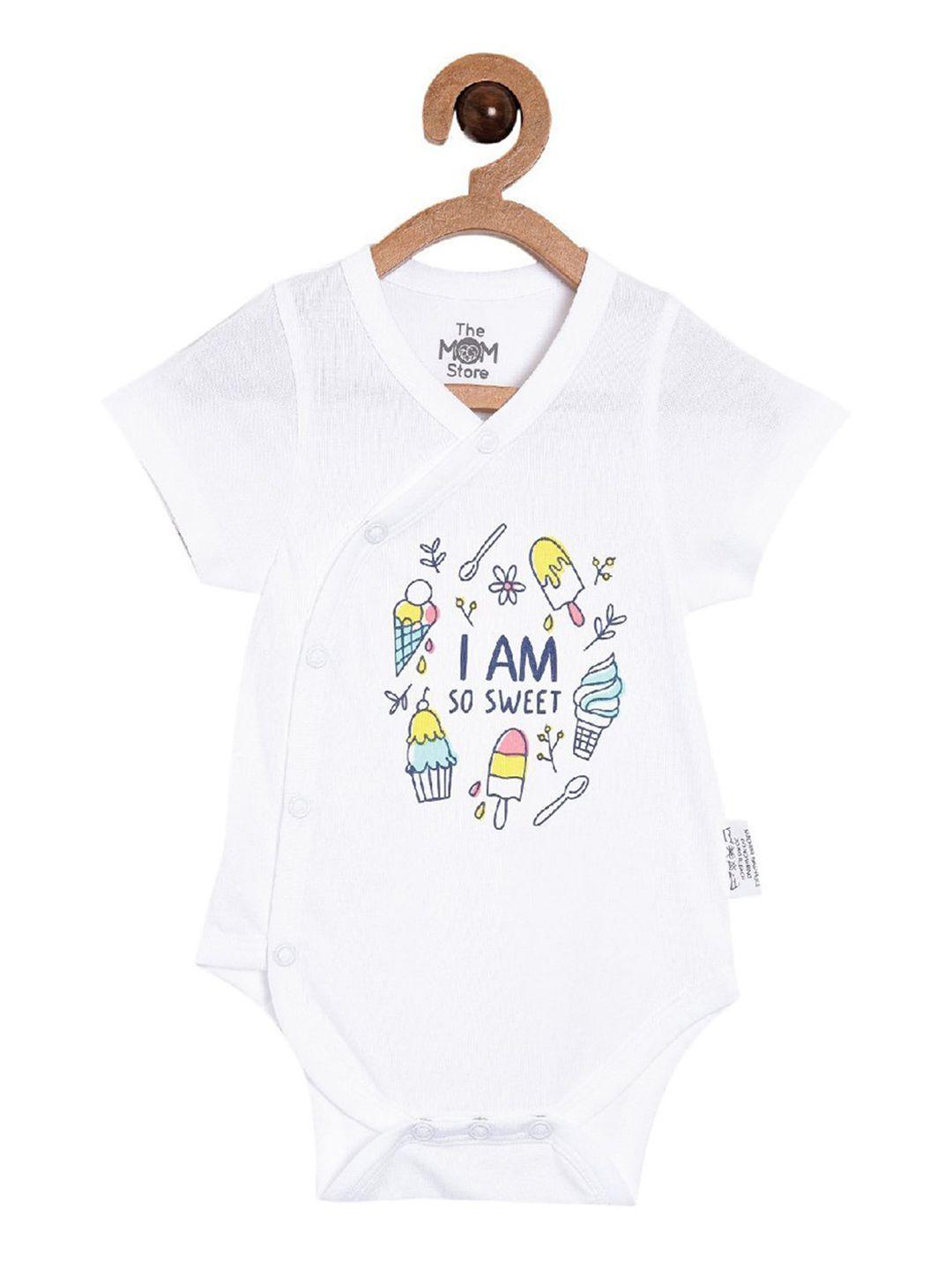 the mom store kids white printed pure cotton rompers