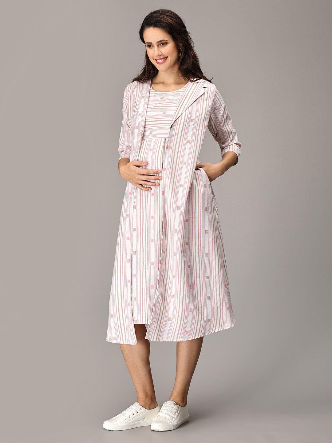 the mom store striped a-line cotton maternity midi dress