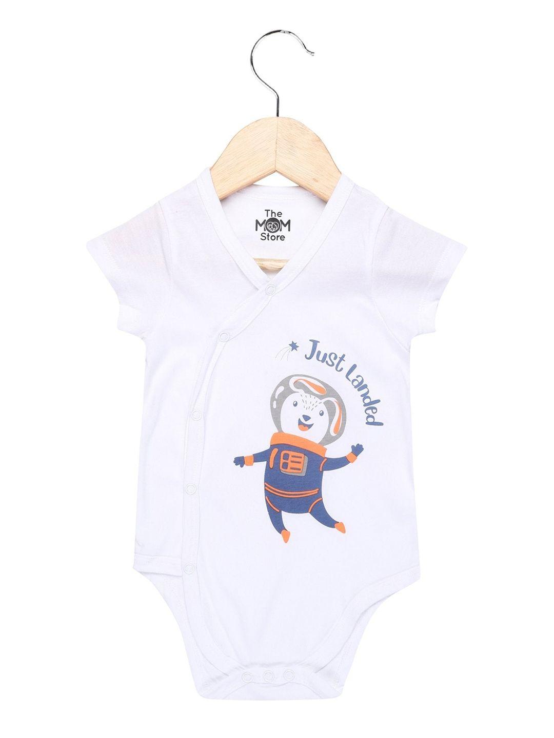 the mom store unisex kids white printed cotton rompers