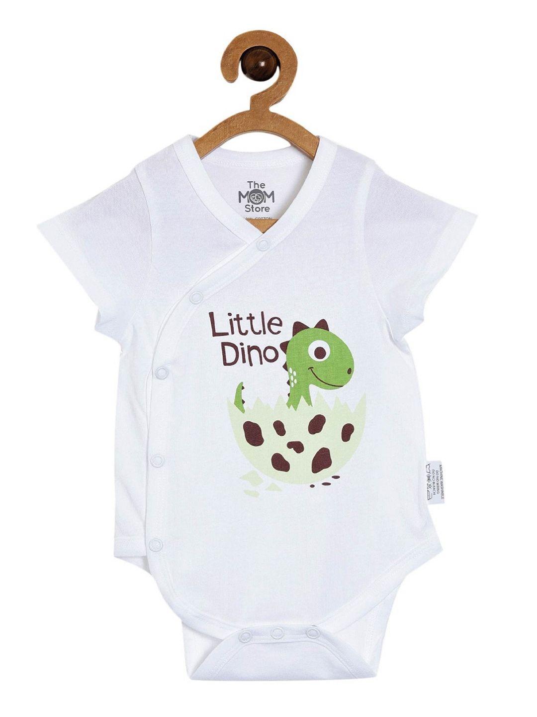 the mom store white & green little dino pure cotton rompers