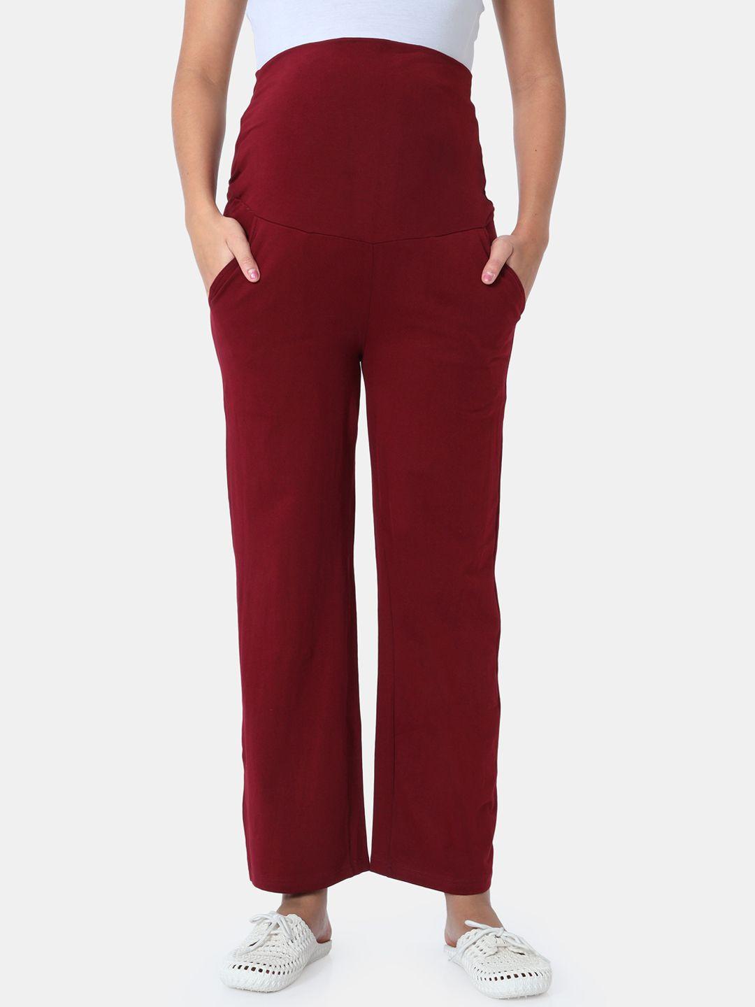the mom store women maroon solid straight-fit maternity track pants