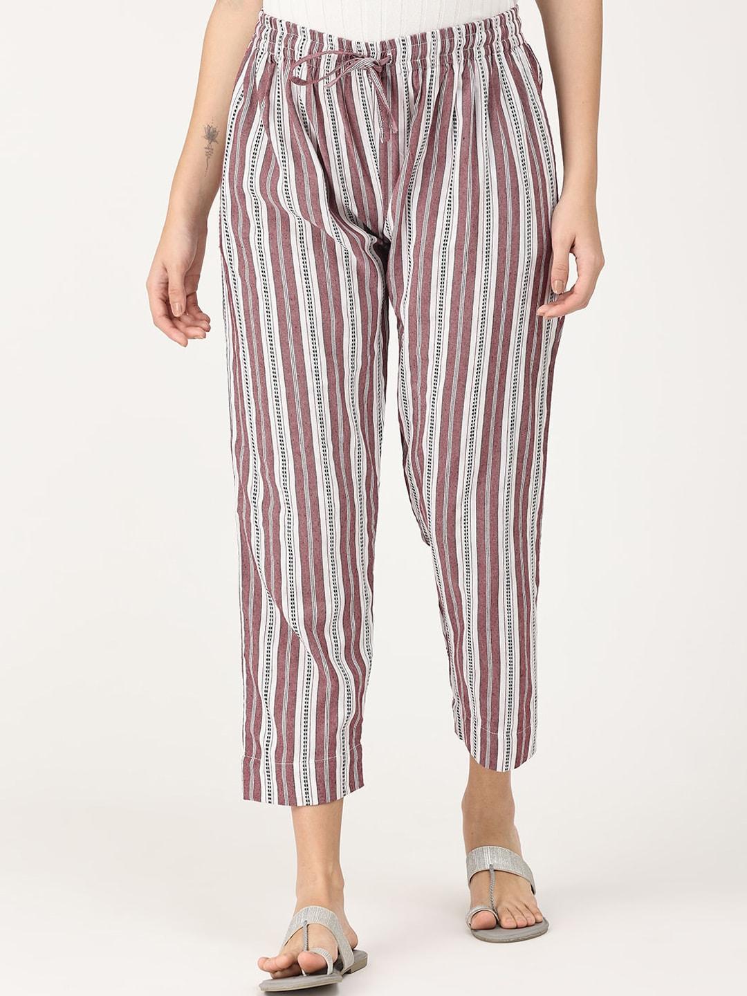 the mom store women maternity maroon & white striped pure cotton lounge pants